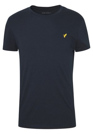 Pier One BASIC SLIM EMBROIDERY T SHIRT - Basic T-shirt - dark blue