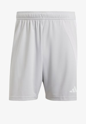 Hvide atletikshorts med elastisk taljebånd og sidelommer, med et lille Adidas-logo på det nederste højre ben.