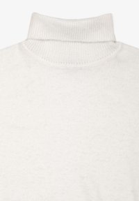 Cremefarbener Rollkragenpullover mit strukturiertem Rippdesign und enganliegender Passform. Der Stoff wirkt weich und leicht, ideal zum Schichten.