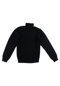 Svart polotröja i mjukt stickat material, med långa ärmar och en åtsittande design med ribbade ärmslut och nederkant.