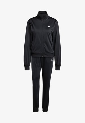 Training black cu fermoar și pantaloni tapered. Confecționat dintr-un material neted cu manșete ribbate, evidențiat de un logo alb.