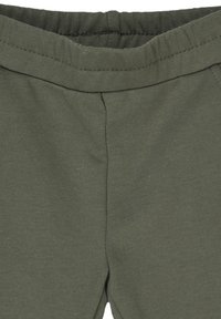 Pantaloni sporty in cotone verde con vita elastica, caratterizzati da una texture liscia e un taglio dritto, che mostrano dettagli di cucitura alle cuciture.