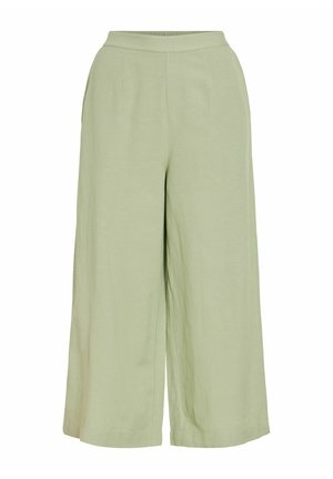 Pantalones de talle alto y pierna ancha en verde salvia claro con cintura elástica y tela suave y ligera.