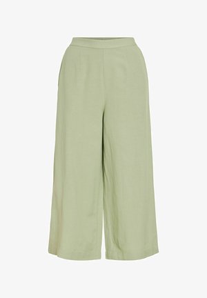 Pantalones de talle alto y pierna ancha en verde salvia claro con cintura elástica y tela suave y ligera.