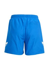 Μπλε αθλητικό σορτς από ελαφρύ ύφασμα με ελαστική μέση. Διαθέτει μια πίσω τσέπη και λευκές λογότυπες λεπτομέρειες.