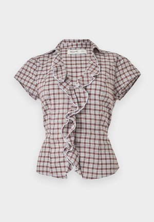 Hollister Co., RUFFLE FLYAWAY TEXTURED SHIRTING - Πουκαμίσα με κουμπιά - brown