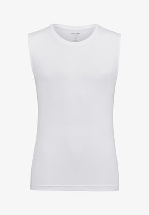 Witte mouwloze katoenen T-shirt met een ronde halslijn en een aansluitend ontwerp, met een gladde textuur en zonder patronen of accenten.