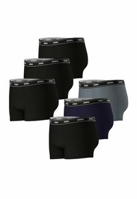 Ensemble de six boxers en noir, marine et gris. Tissu doux avec une ceinture noire portant "ATHENA" en blanc. Coupe régulière, conception élastique.