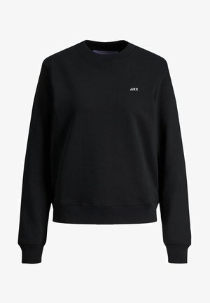 Felpa nera, in cotone, colletto rotondo, polsini e orlo a costine, con piccolo logo bianco "JJXX" sul petto. Design semplice.