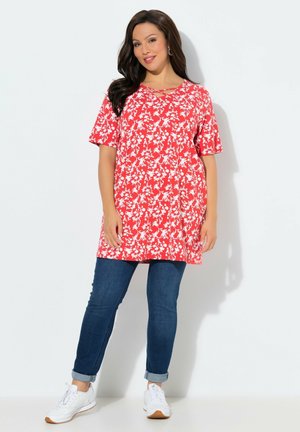 CUTOUT FLORAL SHORT SLEEVE - T-Shirt print - coral