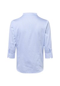 Lichtblauwe shirt met een stippenpatroon, driekwartmouwen met opgerolde boorden en een klassieke kraag. Soepele stoftextuur.