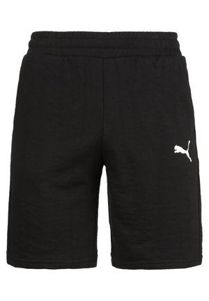 Shorts de sport noirs avec taille élastique et logo Puma blanc sur la jambe gauche, vue de face.