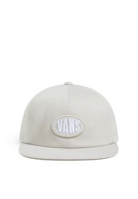 Light grey cap with a flat brim, featuring a circular white embroidered "VANS" logo on the front. Made of fabric with a smooth texture.