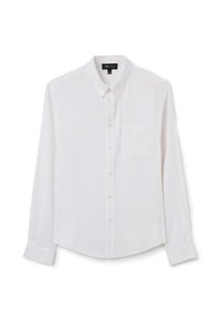 Camicia bianca a maniche lunghe con bottoni realizzata in tessuto leggero. Presenta un colletto classico, taschino frontale e orlo dritto con polsini abbottonati.