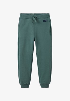 Groene sweatpants van zacht materiaal, met een elastische tailleband, trekkoord, zijzakken en geribde boorden bij de enkels.