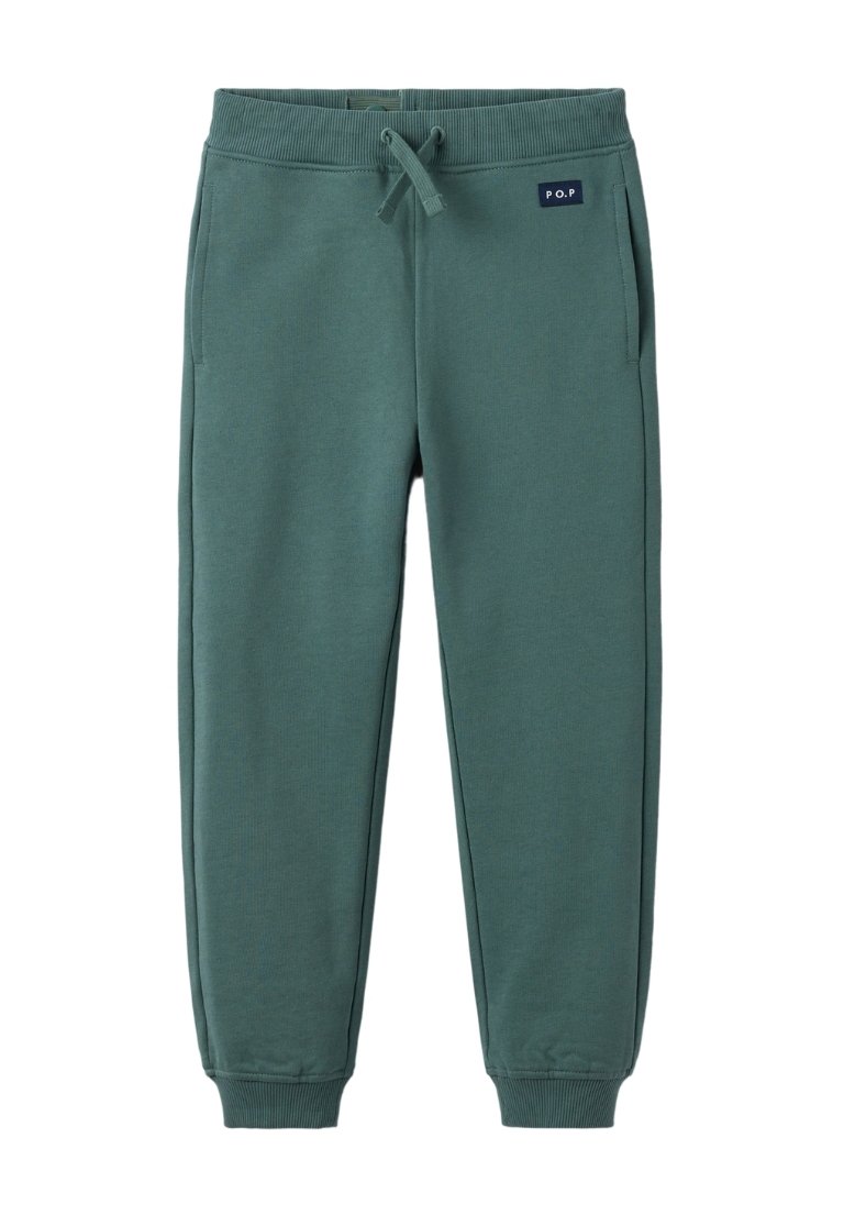 Groene sweatpants van zacht materiaal, met een elastische tailleband, trekkoord, zijzakken en geribde boorden bij de enkels.