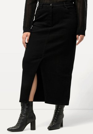 MIDI SAUMSCHLITZ KOMFORTBUND - Denim skirt - black