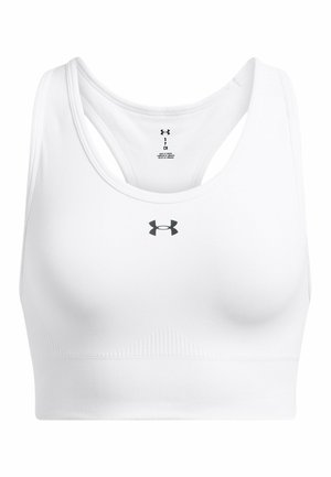 Valge spordibrasi fännitud disain, laiad rihmad ja tekstureeritud vöö. Esiosas on väike must logo. Sile kangas. 