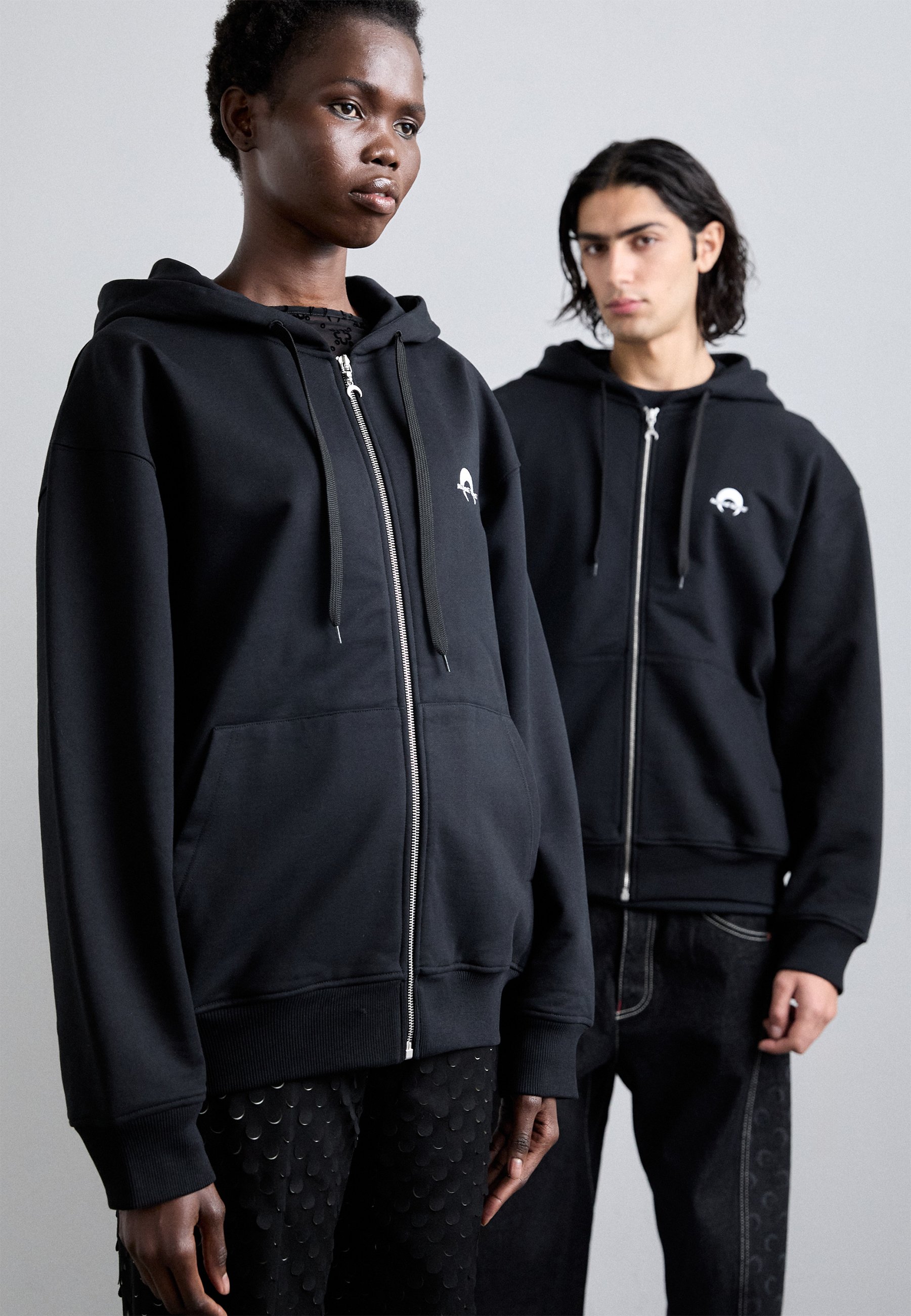 ★MARINE SERRE★ムーンロゴ フリース ファスナー フーディー Moon Faded Fleece Zipped Hoodie • Marine Serre