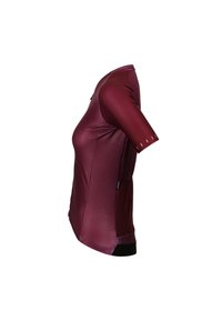 Jersey de ciclismo de manga corta en burdeos. Fabricado con una tela texturizada con un patrón de panal, presenta un diseño ajustado y un bolsillo con cremallera.