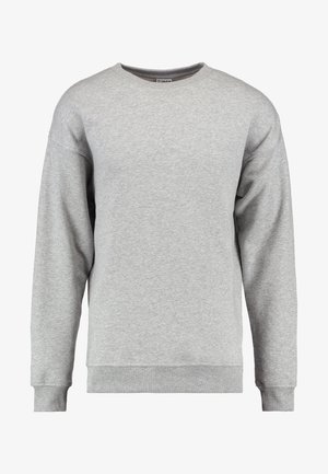 Hanorac gri cu guler rotund, fabricat din bumbac moale. Prezintă mâneci lungi, manșete și margine ribbate, având un design simplu, fără decorațiuni.