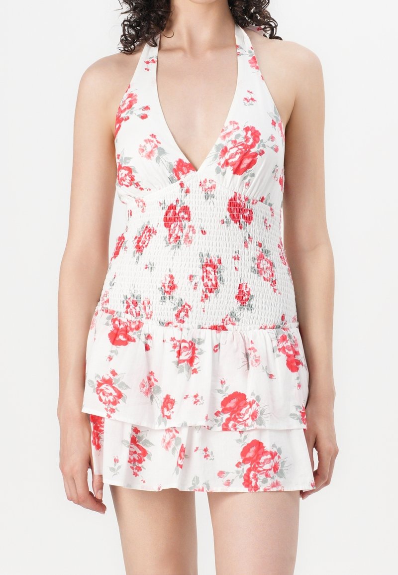 hollister red floral dress Hollister Short Lace Dress Red Long Sleeve Floral Lined Keyhole Back Size Medium