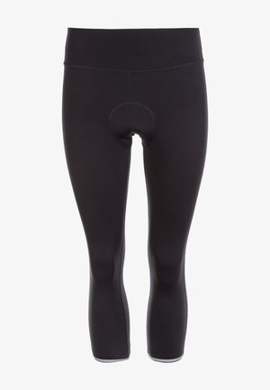 Zwarte fietstights gemaakt van rekbaar materiaal, met een aansluitend ontwerp, hoge tailleband en een opvallende ronde padding.