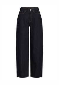 Mørkevidde jeans i denim med høyt liv, med frontlommer, glidelås og kontrastsydd detalj. Glatt tekstur.