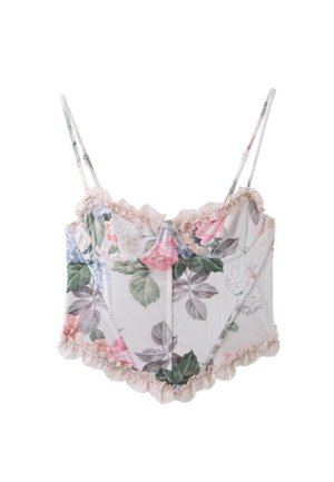 Stradivarius, FITTED FLORAL PRINT CROPPED TOP - Top - stone