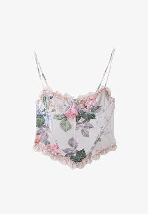 Stradivarius, FITTED FLORAL PRINT CROPPED TOP - Top - stone