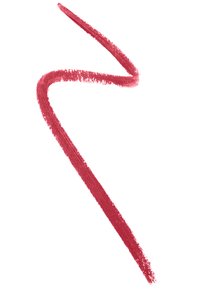Tratto di matita per labbra rosa scuro su sfondo bianco, caratterizzato da una texture liscia e opaca e da una forma affusolata e angolata.