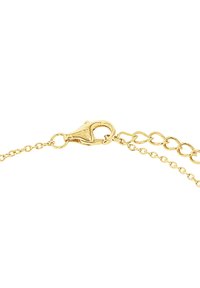 Collar de cadena de oro con cierre de langosta y extensión ajustable de eslabones en forma de corazón sobre un fondo blanco.