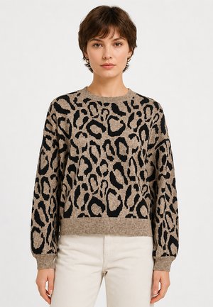 VILA, LEOPARDENMUSTER STRICKPULLOVER RUNDHALSAUSSCHNITT - Jumper - braun