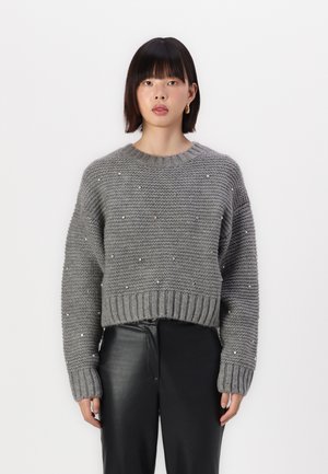 Noisy May NMSANNE O NECK DIAMANTÉ  - Pullover - dark grey melange