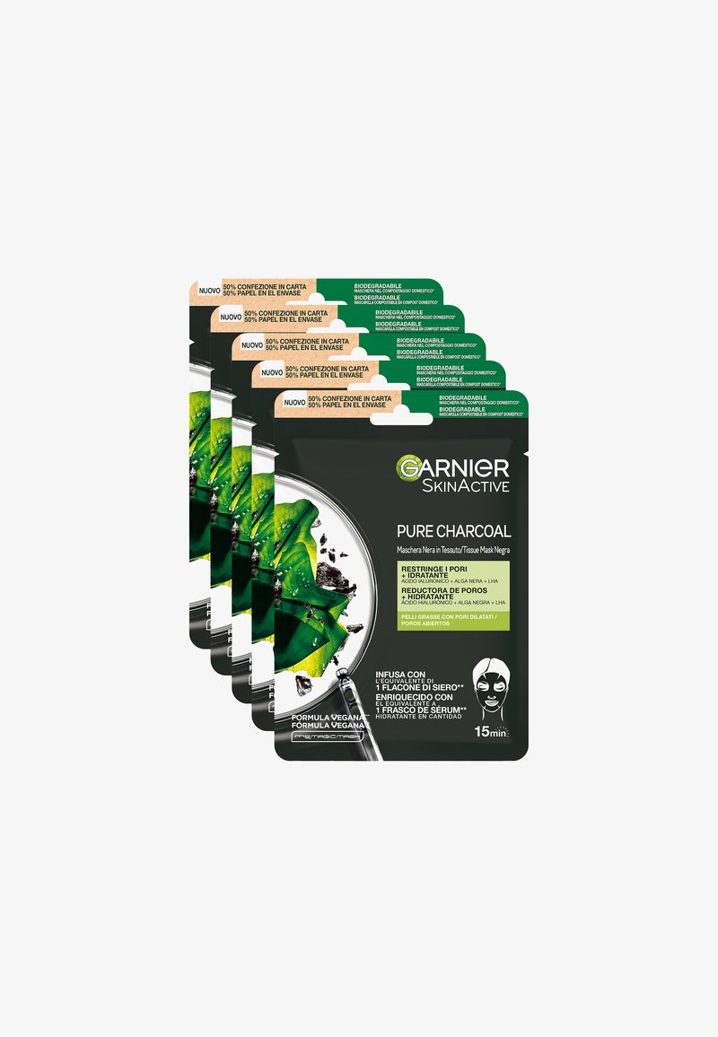 Garnier - GARNIER MASCHERA IN TESSUTO PURE CHARCOAL, IDRATANTE PER PELLI NORMALI O MISTE, 32 ML - 5 PACK - Spray per il viso - trasparente, Ingrandire