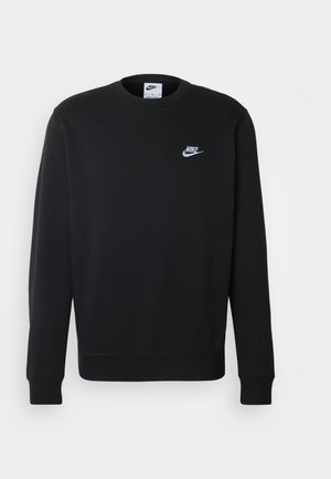 Must mustelast kangas, millel on ümar kaelus, pikad varrukad, soonikust mansetid ja väike valge Nike logo rinnal.