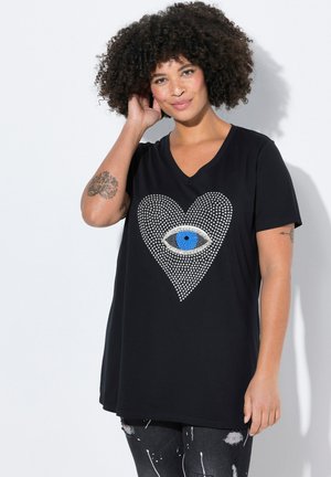 HERZ-AUGE MIT ZIERSTEINCHEN HALBARM - Print T-shirt - black