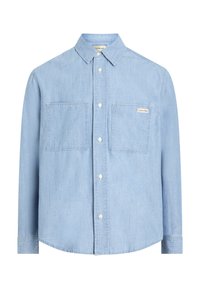 Soehene sinine triiksärk, mis on valmistatud denimpahest, millel on terav krae, kaks rinnaTaskut ja väike logo silt vasakul taskul.