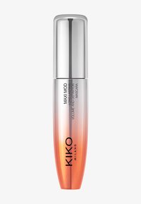 Mascara KIKO Milano dans un flacon allongé et lisse. Le capuchon argenté se fond en un dégradé de pêche et d'orange. Présente un texte noir audacieux.
