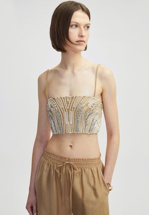STRASS STONE PRINTED AND EMBROIDERED - Top - beige