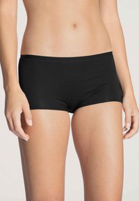 Zwarte katoenen boyshorts met een gladde textuur, een middelhoog taille en minimale stiknaden. Eenvoudig ontwerp dat geschikt is voor casual draag.