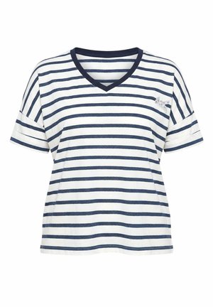 Ulla Popken, BOW APPLIQUE SHORT SLEEVE STRIPED TEE - T-shirt imprimé - marine