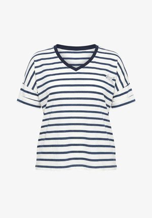 Ulla Popken, BOW APPLIQUE SHORT SLEEVE STRIPED TEE - T-shirt imprimé - marine