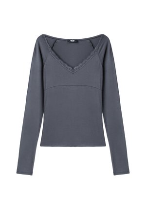 Stradivarius, LONG SLEEVE LACE V-NECK T-SHIRT WITH UNDER-BUST DETAIL - T-shirt à manches longues - mottled dark grey