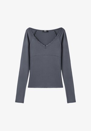 Stradivarius, LONG SLEEVE LACE V-NECK T-SHIRT WITH UNDER-BUST DETAIL - T-shirt à manches longues - mottled dark grey