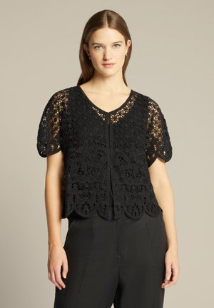 SPALLE SMANICATO,  GIROCOLLO IN COTONE - Vest - nero