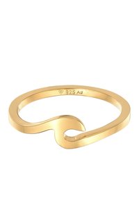 Goudkleurige verstelbare ring met een golvende ontwer. Gemaakt van 925 sterling zilver, beschikt het over een gladde, gepolijste oppervlakte en afgeronde randen.
