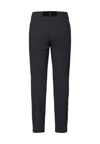Pantalon noir ajusté, taille ajustable et genoux articulés, vu de dos sur fond blanc.