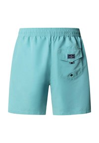 Short de bain pour homme bleu clair avec ceinture élastique et une poche arrière avec rabat et patch logo Hackett.