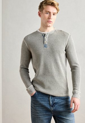 Scotch & Soda LONG SLEEVE HENLEY WITH CHAMBRAY DETAILS - Camiseta de manga larga - grey melange